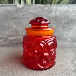 Vintage LE Smith Moon and Stars Amberina Glass Jar with lid